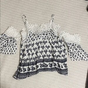 Charlotte Russe Navy and White Floral Lace Blouse